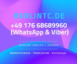 Facebook-Werbebanner für berlintc.de – Übersetzungsservice in Russisch, Englisch und Deutsch, erreichbar per WhatsApp & Viber.