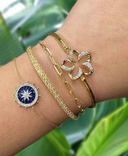 gold bracelet stack on model