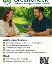 GreenCheck Beratungsübersicht mit Foto eines Beratungsgesprächs sowie Vorteilen und Kontaktdaten