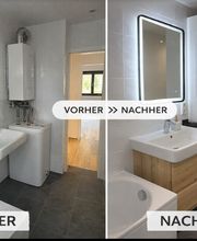 Thermenverkleidung nach Maß gefertigt sowie Unterschrank und Badspiegel montiert