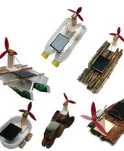 Mit dem Solar-Antriebssystem von MS Werklehrmittel e.K. lassen sich verschiedene Boote bauen. Suche nach schwimmbaren Materialien aus der Natur oder aus dem gelben Sack und montiere unser Solarsystem.