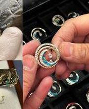 Photo collage of jewelers making and inspecting Na Hoku jewelry.