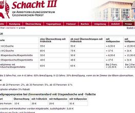 Tagungs- und Gästehaus Schacht3 - Preise
