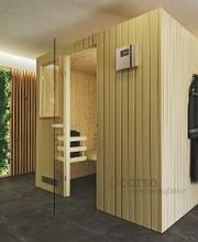 Klassische Sauna für Zuhause. Saunaholz Fichte und Espe. Maßanfertigung der corso sauna manufaktur. Saunahersteller seit 1968. Made in Germany.