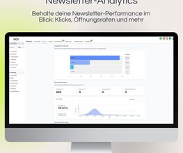 Dashboard zur Auswertung von Newsletter-Kampagnen. Analyse von Öffnungsraten, Klicks, Abmeldungen und Conversion-Daten zur Optimierung der E-Mail-Performance.