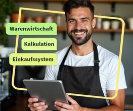 Gastronom mit Tablet optimiert Einkauf, Lager & Preise. Gastronovi digitalisiert Warenwirtschaft für effiziente Kalkulation, weniger Verluste & mehr Gewinn in der Gastronomie.