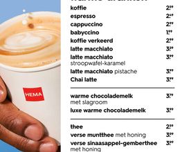 HEMA warme dranken menukaart 2025