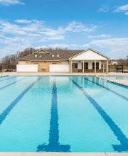 A community pool is centrally located in the neighborhood.