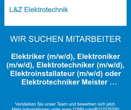 Elektriker (m/w/d), Elektroniker (m/w/d), Elektrotechniker (m/w/d), Elektroinstallateur (m/w/d) oder Elektrotechniker Meister (m/w/d)