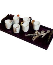 Plateau café avec les tasses Chat en Porcelaine de Limoges et petites cuillères en bronze argenté 1927. Création et Fabrication en France par SIECLE Paris.