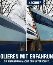 Politur eines stark verwitterten Yachtrumpfes