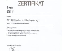 Glaserei Stief Köln REHAU Zertifikat