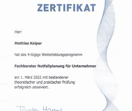 Fachberater Notfallplanung für Unternehmer
