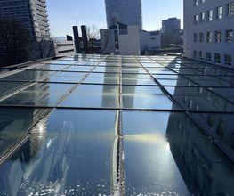 Glasdachreinigung mit schöner Aussicht.
