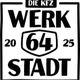Logo der Autowerkstatt „Die KFZ Werk Stadt 64“, schwarz-weißes Werkstattlogo im Nummernschild-Stil.