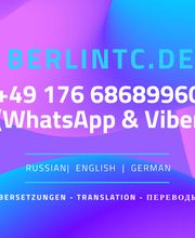 Facebook-Werbebanner für berlintc.de – Übersetzungsservice in Russisch, Englisch und Deutsch, erreichbar per WhatsApp & Viber.