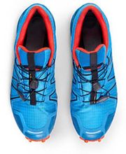 Blue,with orange trim, running sneakers.