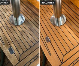 Teakpflege im Yachtinnenbereich – vorher und nachher