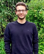 Mann mit Brille und lockigem Haar vor einem grünen Baum