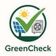 GreenCheck Logo mit Solarpanel, Wärmepumpe und grünem Haken für unabhängige Energieberatung