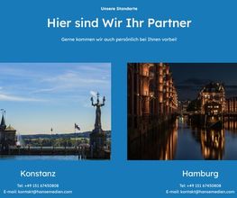 Mit Standorten in Hamburg und Konstanz ist Hanse Medien Ihr Partner für Local SEO, Webdesign und Google Business Management – regional und persönlich.