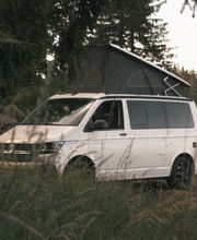 VW California Beach Camper mit Aufstelldach in der Natur