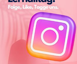 Social Media Banner mit der Aufschrift „Teile deinen Lernalltag. Folge, Like, Tagge uns.