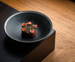 Swiss beef, kombu, ginger, nasturtium, olive oil