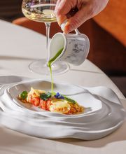 Chef’s Signature:Lobster with sweet and sour lemon, liquid salad, nasturtium and crumbled taralli