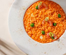 Chef’s Signature: Red prawns risotto with burnt lemon powder, watercress and mascarpone cheese