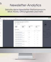 Newsletter-Analyse-Dashboard mit detaillierter Kampagnenübersicht. Darstellung von Empfängerlisten, Öffnungsraten, Klickzahlen und Zustellstatistiken zur Optimierung Deiner E-Mail-Marketing-Performance.
