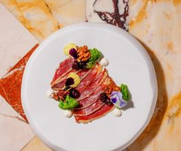 Chef’s Signature: Duck ham with smoked walnuts, sweet and sour blueberries and crème fraîche