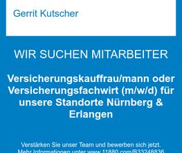Versicherungskauffrau/mann oder Versicherungsfachwirt (m/w/d) für unsere Standorte Nürnberg & Erlangen