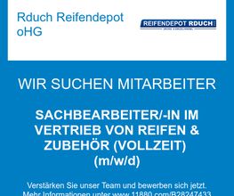 SACHBEARBEITER/-IN IM VERTRIEB VON REIFEN & ZUBEHÖR (VOLLZEIT) (m/w/d)