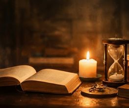 Buch, brennende Kerze und Sanduhr der Dodona Loge.