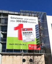 Außenwerbung: Gerüstbanner. Produziert von engelberg werbeland, Pforzheim.