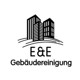E&E Gebäudereinigung Modernes, minimalistisches Gebäudelogo in Schwarz-Weiß mit drei stilisierten Hochhäusern, das Professionalität, Sauberkeit und hochwertige Dienstleistungen im Gebäudebereich symbolisiert.