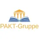 Logo der PAKT Gruppe mit stilisiertem Gebäude und aufgeschlagenem Buch in Blau und Gold.