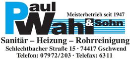 Wahl Paul-Otto Sanitär Heizung Rohrreinigung
