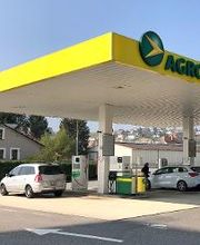 AGROLA Tankstelle in Orbe, station service à Orbe. Couverte. Überdacht. Deux pompes à carburants. 