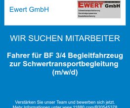 Fahrer für BF 3/4 Begleitfahrzeug zur Schwertransportbegleitung (m/w/d)