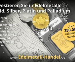 Investieren Sie in Edelmetalle: Gold, Silber, Platin und Palladium. Jetzt Online-Shop wwww.Edelmetall-Handel.de besuchen.