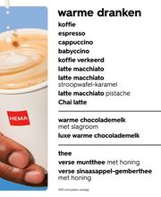 HEMA warme dranken menukaart 2025