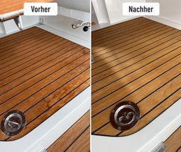 Schonende Reinigung einer Teakfläche – vorher und nachher