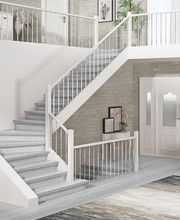 Treppe nach der PORTAS-Renovierung im Dekor Eiche grau-weiss