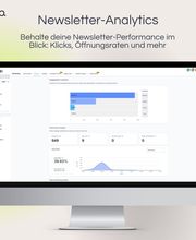 Dashboard zur Auswertung von Newsletter-Kampagnen. Analyse von Öffnungsraten, Klicks, Abmeldungen und Conversion-Daten zur Optimierung der E-Mail-Performance.