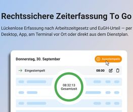 Rechtssichere Zeiterfassung in der Planerio App nach ArbZG und EuGH-Urteil, mit Gesamtzeit-Anzeige