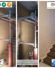 Réfection d'une cage d'escalier dans un immeuble haussmannien :

- Réfection de joint sur maçonnerie en pierres apparentes

- Reconstitution de pierre de taille épaisseur <= 10 cm surface <= 100 