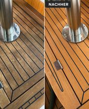 Teakpflege im Yachtinnenbereich – vorher und nachher