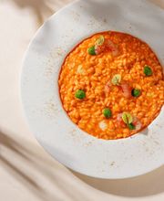 Chef’s Signature: Red prawns risotto with burnt lemon powder, watercress and mascarpone cheese